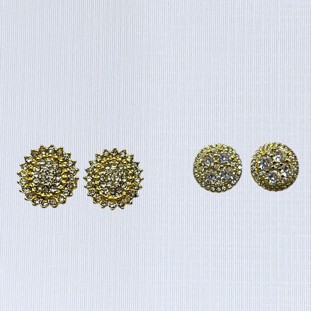 Lot Pave Crystal Stud Earrings Gold Tone Oval Sunflower Round Rhinestone Bling